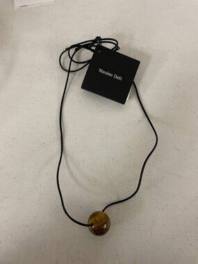Massimo Dutti Pendant Necklace leather Cord Brown Stone Bead New